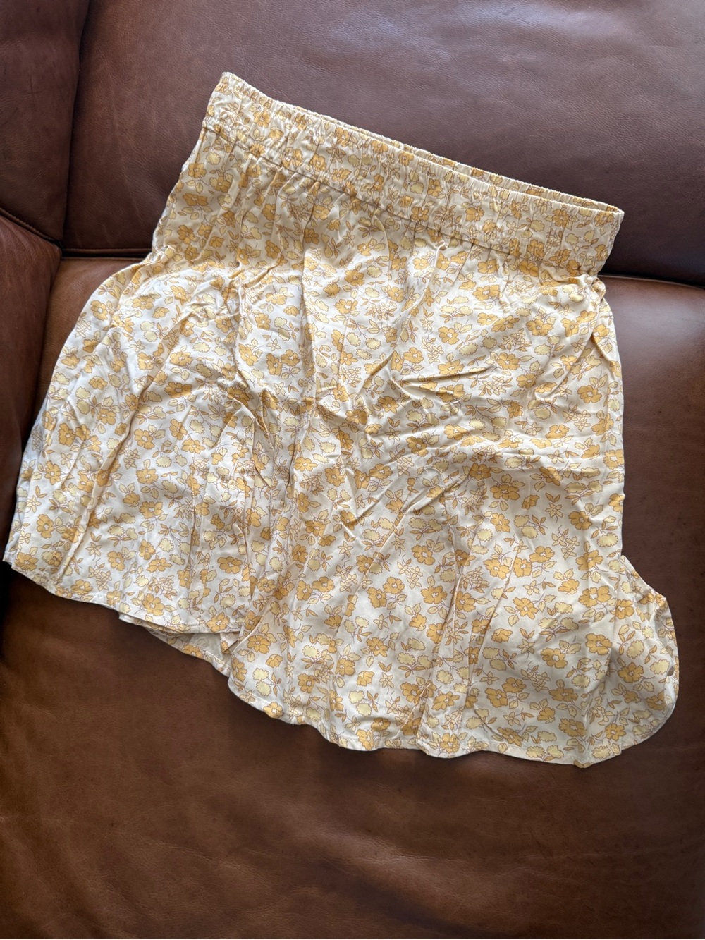 Madewell Yellow Floral Elastic-Waist Skater Skirt
